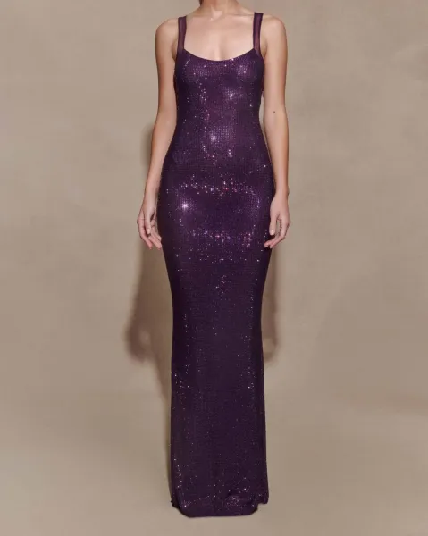 Design Sequin Mesh Maxi Dress Purple - 1