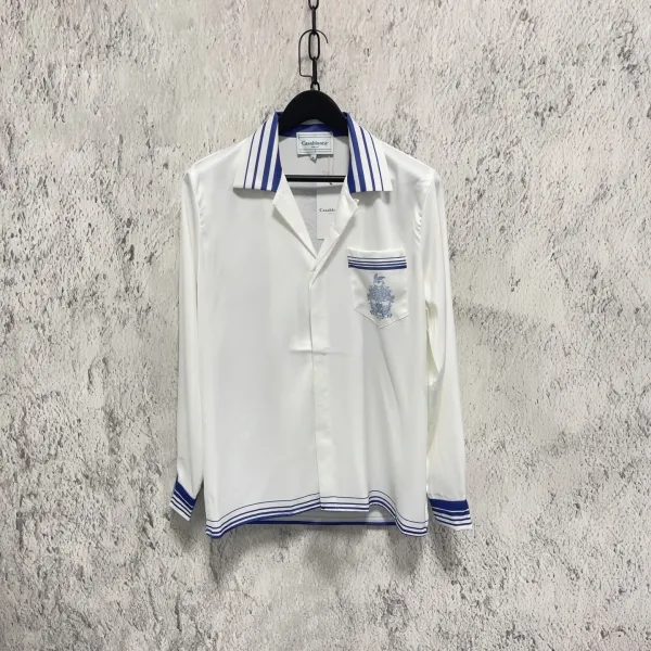 Casablanca Tennis Shirt White with Navy Stripes Shirt - 1