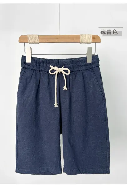 Design Drawstring Waist Linen-Blend Shorts Navy - 11