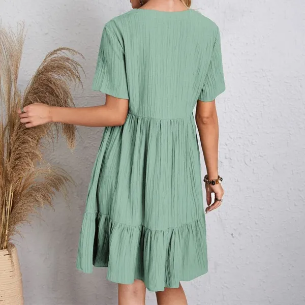 Design Olive Green Tiered Smocked Dress - 15