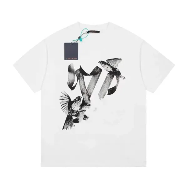 Design Bird Motif Graphic Print White T-Shirt - 1