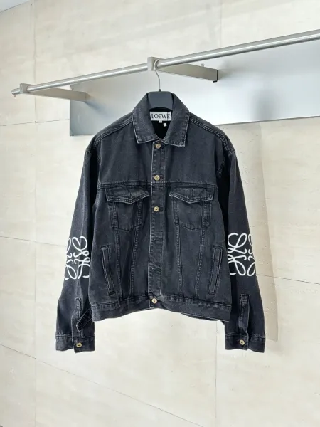 Loewe Denim Jacket Black with Anagram Logo Sleeve Print - 1