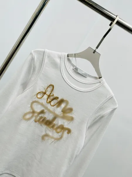 Acne Studios Gold Thread Embroidered White Long-Sleeve Top - 9