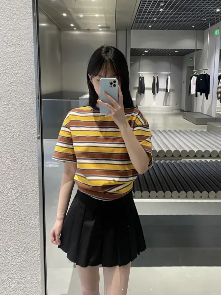 Design Multicolor Striped Ringer Tee with Navy Trim T-Shirt T-Shirts - 12