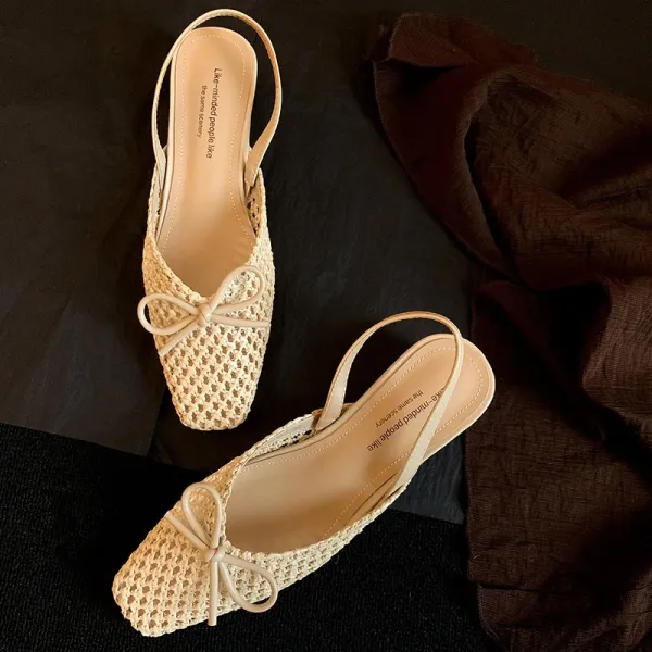 Design Woven Slingback Loafers with Bow Detail in Beige, Brown, and Black Loafers - 2