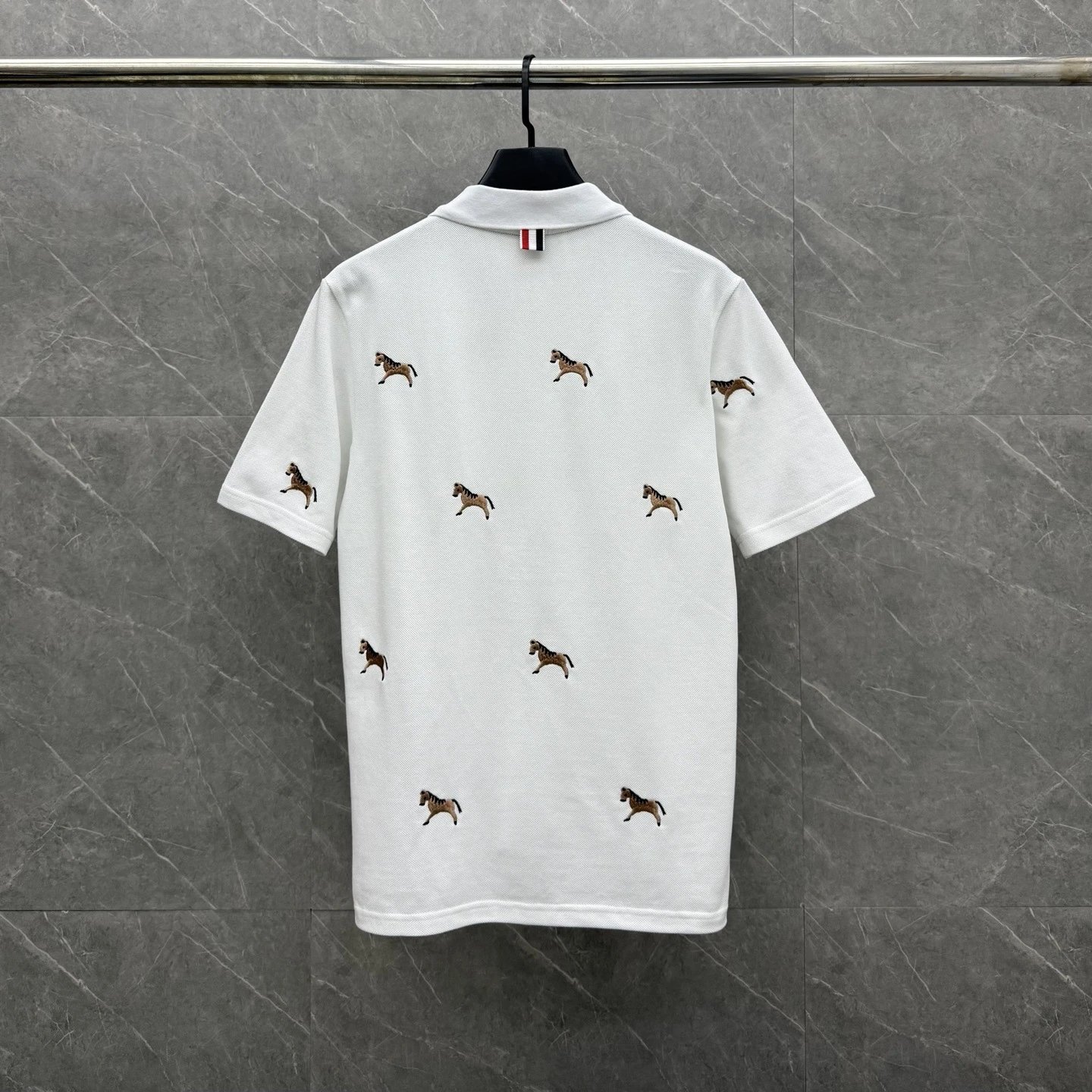Thom Browne Horse-Embroidered Gray Piqué Polo Polo Shirt - 30