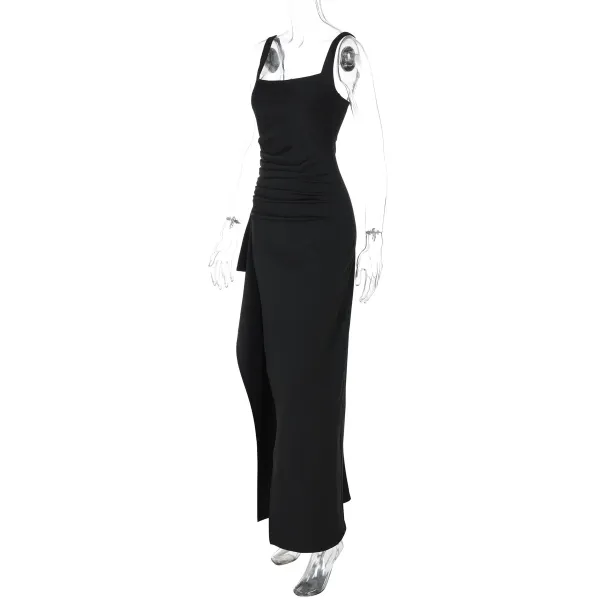 Design White Ruched High-Slit Maxi Dress - 68
