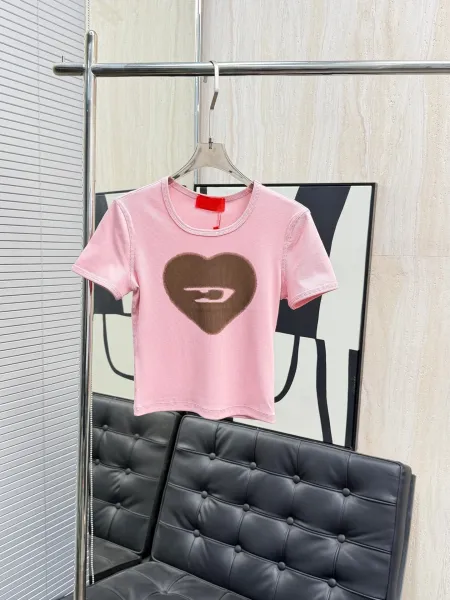 Comme des Garçons Play Heart Logo Ribbed Crop T-Shirt Pink - 1
