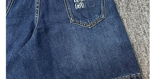 Design High-Waisted Wide-Leg Denim Shorts Navy - 22