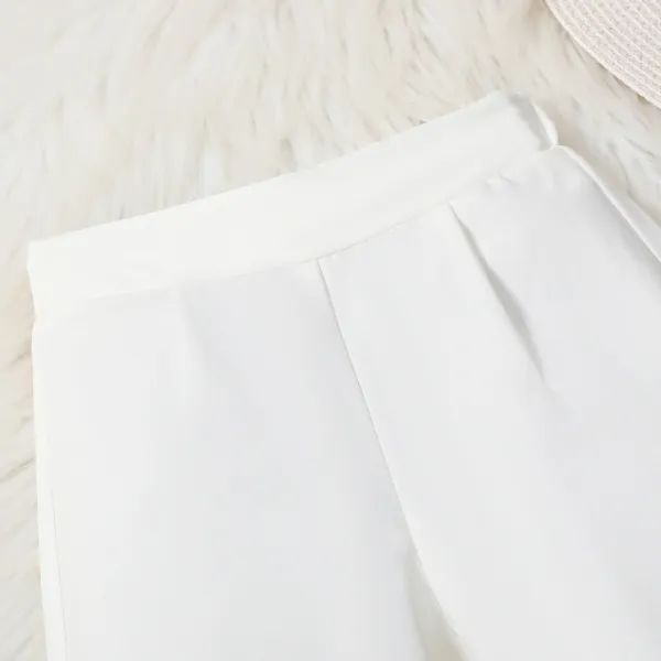 Design Two-Tone Button-Trim Top and Wide-Leg Pants Set White / Black - 12