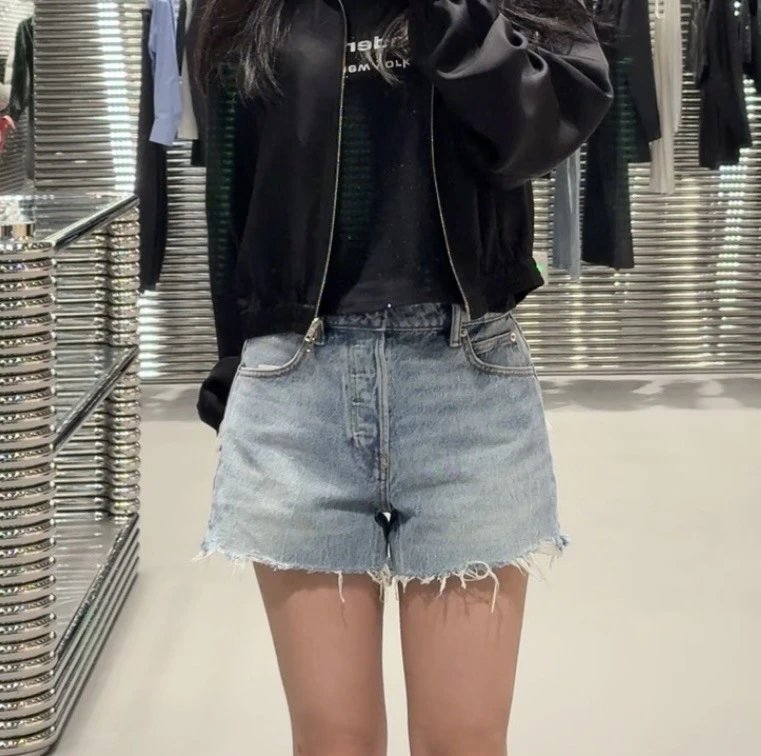 Denim Tears Distressed Embroidered Logo Denim Shorts Light Wash - 6