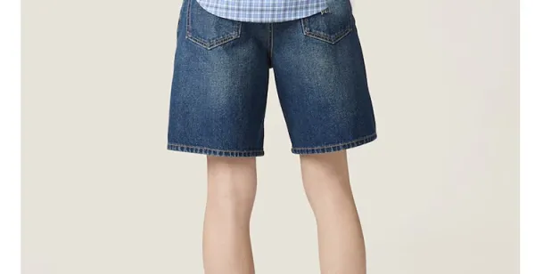 Design High-Waisted Wide-Leg Denim Shorts Navy - 28