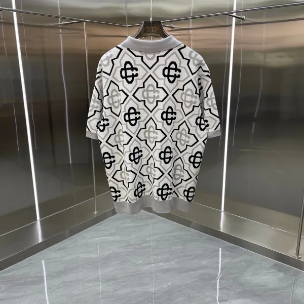 Balenciaga Monogram Knit Polo White / Black / Gray Polo Shirt - 8