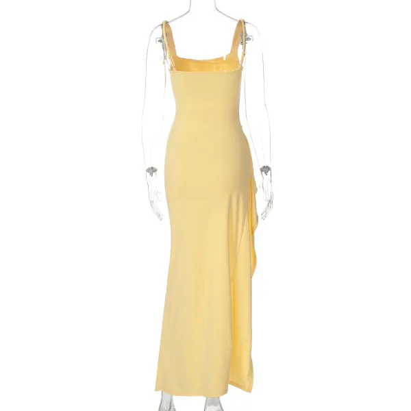 Design White Ruched High-Slit Maxi Dress - 83