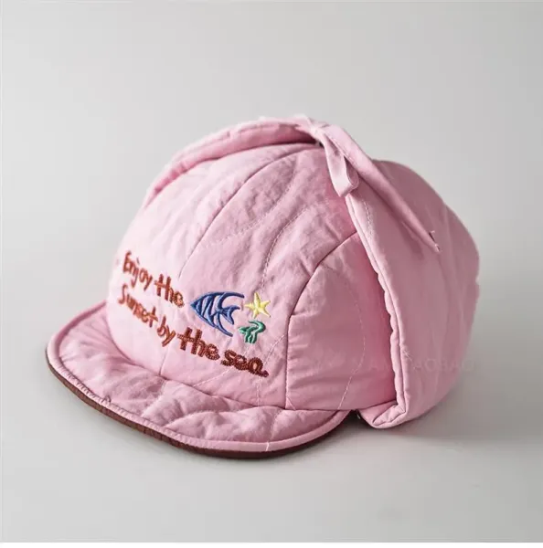 Design Quilted Fish Embroidery Bucket Hat Black Purple - 13