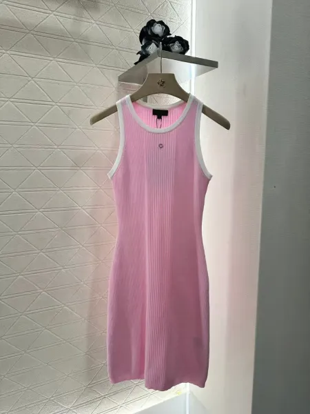 Design Ribbed Knit Sleeveless Dress Pink - 3
