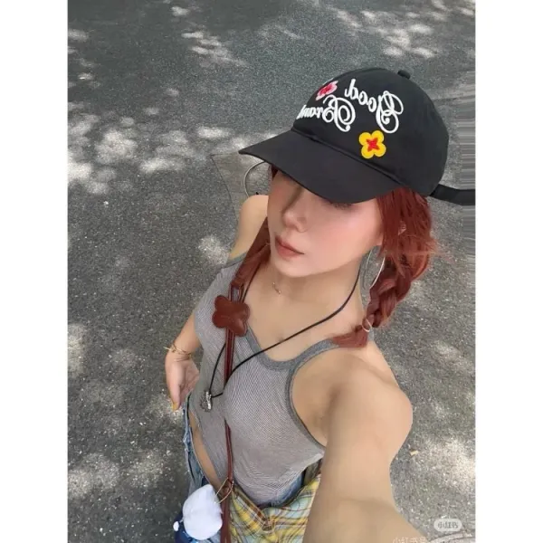 Good Brand Embroidered Floral Baseball Cap Brown - 12