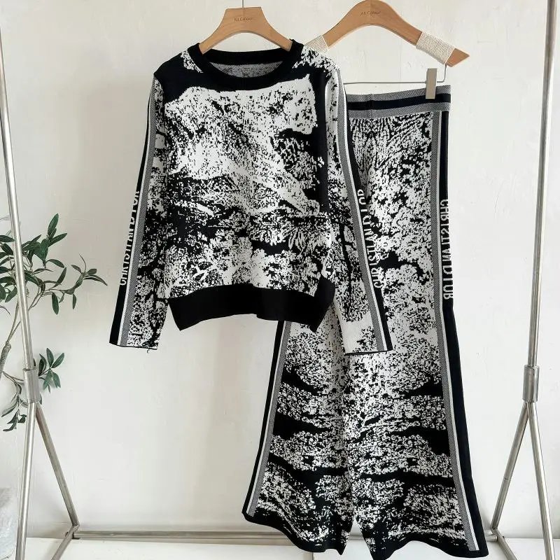 Dior Oblique Print Knit Set White / Black - 7