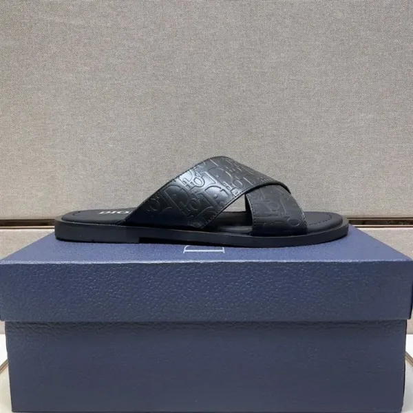 Dior Oblique Logo Slide Sandals Black Slippers - 40