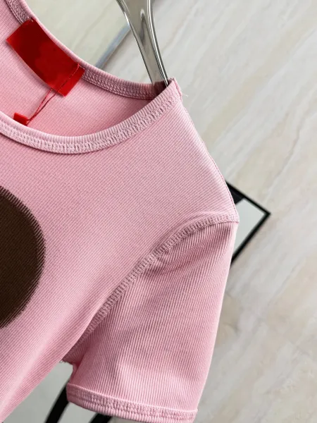 Comme des Garçons Play Heart Logo Ribbed Crop T-Shirt Pink - 13