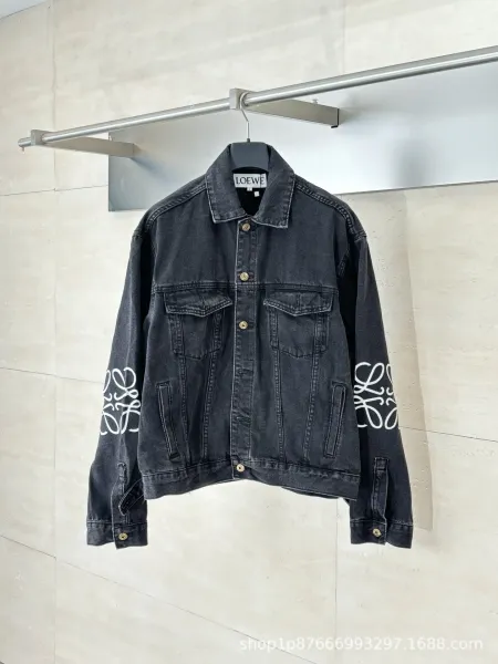 Loewe Denim Jacket Black with Anagram Logo Sleeve Print - 9