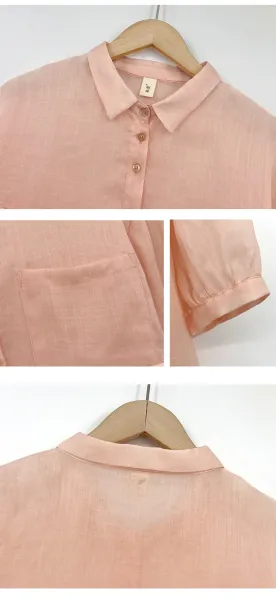 Design Linen Blend Button-Up Shirt Terracotta Tops Shirt - 8