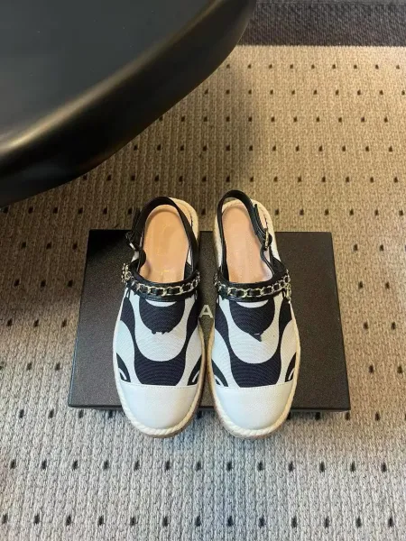 Chanel Espadrille Mules Black and White Abstract Print Canvas Shoes Casual Shoes - 1