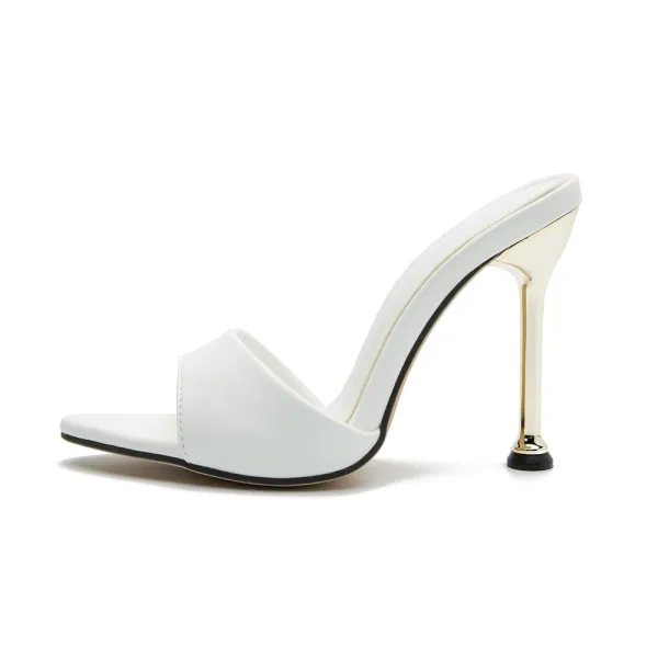 Design Metallic Blue Open-Toe Mule Heels - 27