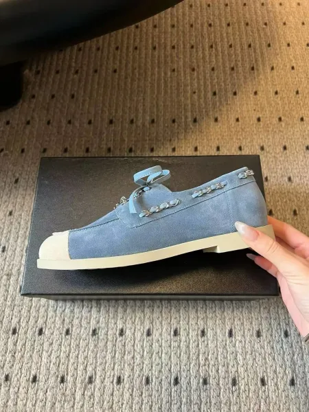 Chanel Boat Shoes Light Blue Suede Two-Tone with Chain Detail - 27