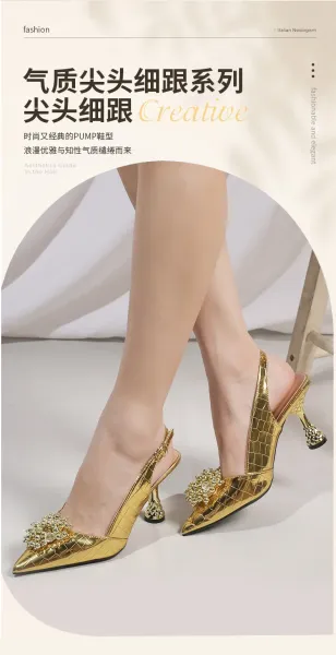 Design Crystal-Embellished White Slingback Pointed-Toe Heel - 3