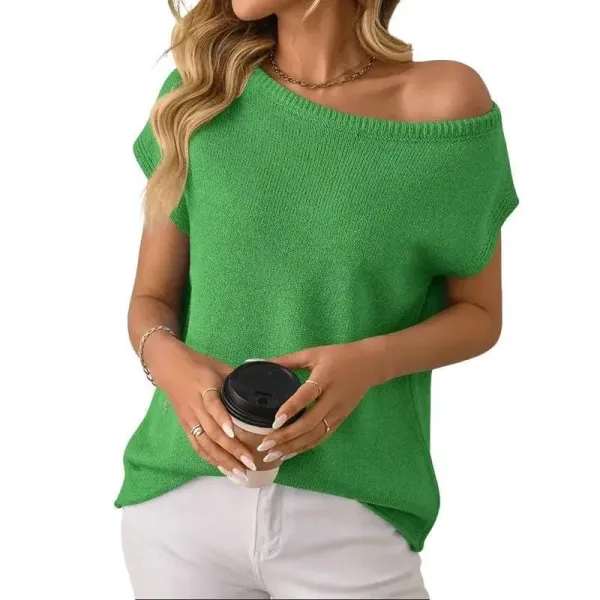 Design Off-Shoulder Knit Top White Tops.sweater - 2