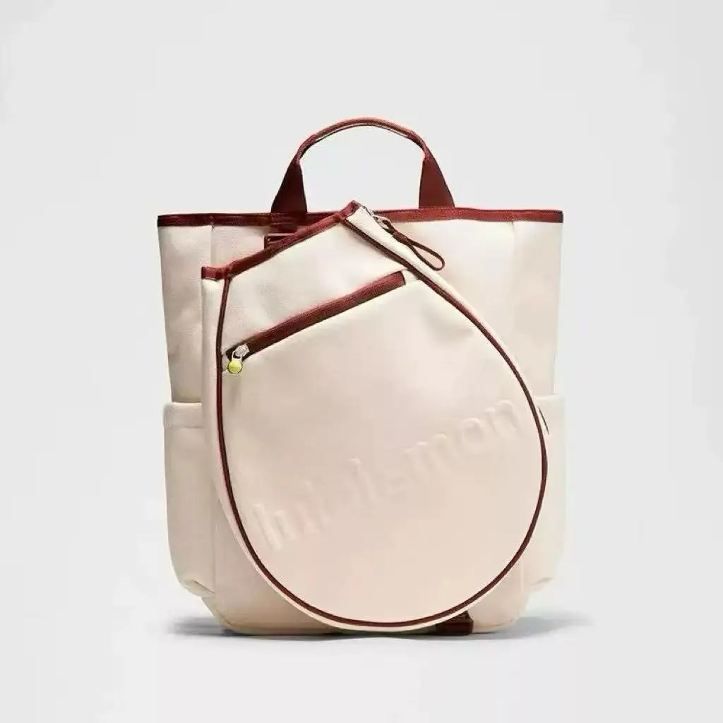 Lululemon Tennis Tote Bag Beige with Burgundy Trim