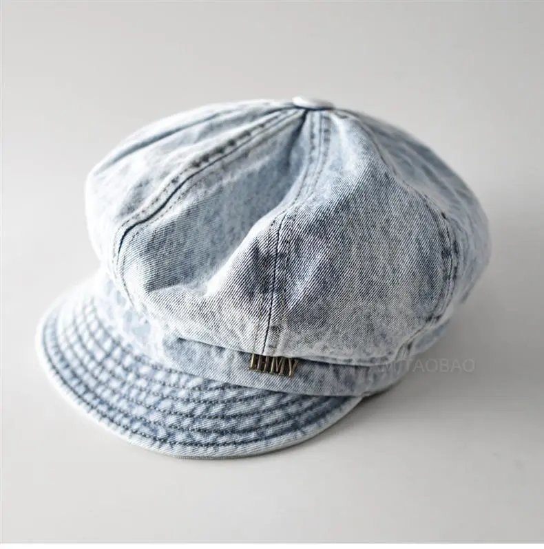 MMY Denim Newsboy Cap Light Wash Hats - 8