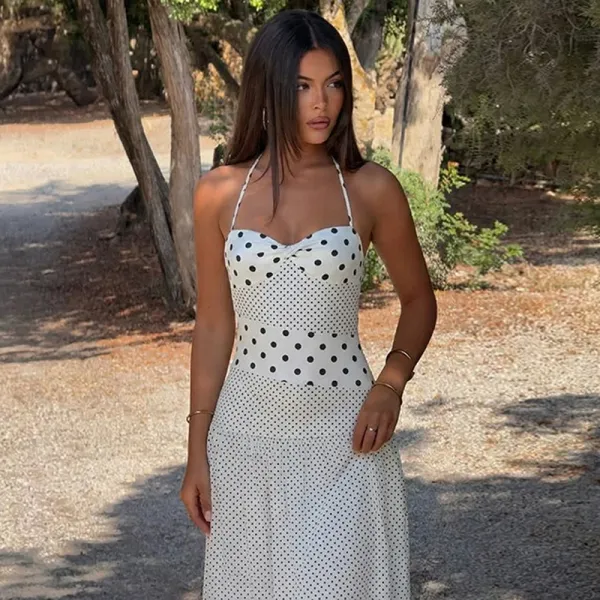 Design Polka Dot Wrap Maxi Dress Beige - 16