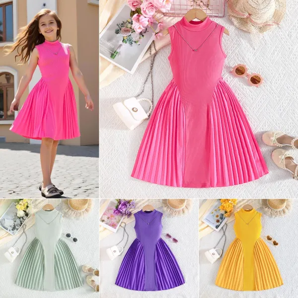 Design Pleated Ribbed Knit Dress Pink - 3
