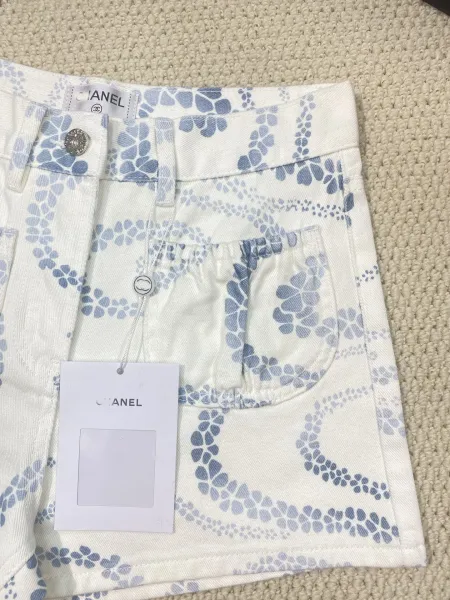 Chanel Printed Denim Shorts in Beige, Blue, and Pink - 7