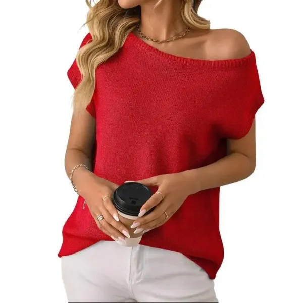 Design Off-Shoulder Knit Top White Tops.sweater - 9