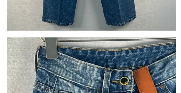 Design Wide-Leg Patchwork Denim Jeans Blue - 11