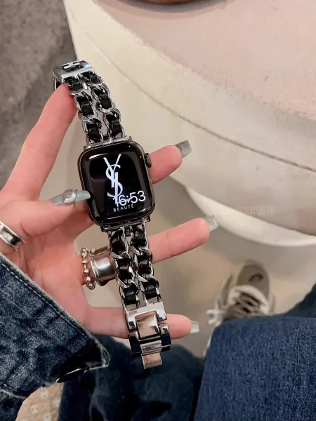 Saint Laurent YSL Logo Smartwatch with Chain Strap Black Silver Smartwatch - 1