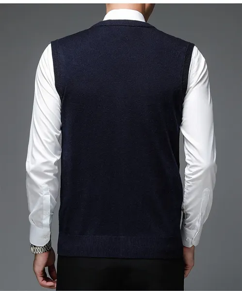 Design Cable Knit V-Neck Cardigan Vest Burgundy Outerwear - 22