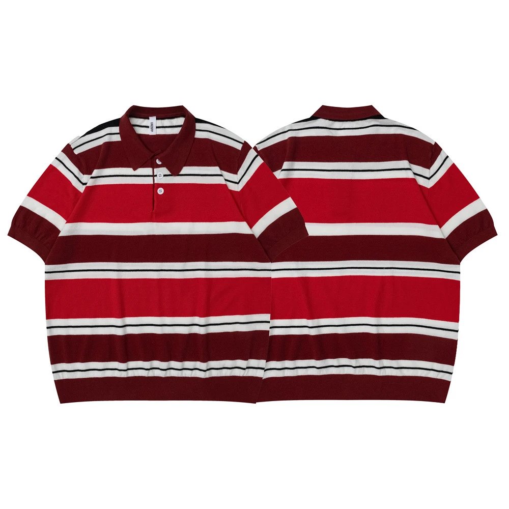 Design Striped Knit Polo Black Gray White Green Polo Polo Shirt - 2