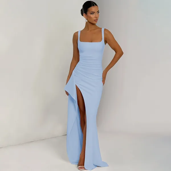 Design White Ruched High-Slit Maxi Dress - 27