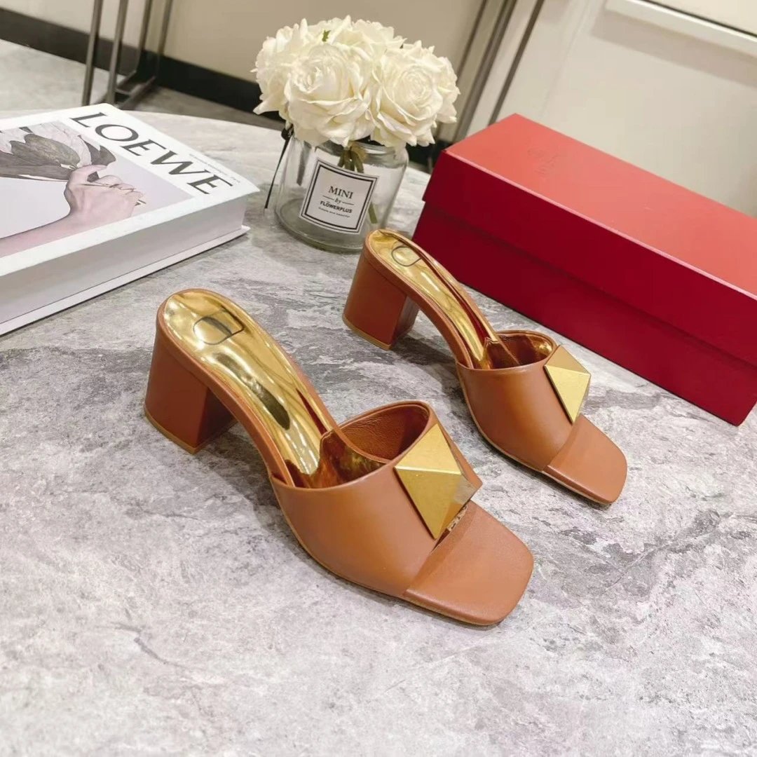 Design Pyramid-Embellished Block Heel Mules Blue Sandals - 10