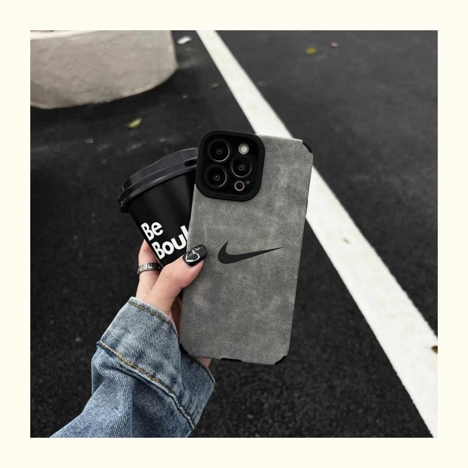 Nike Swoosh Logo Gray Suede Phone Case