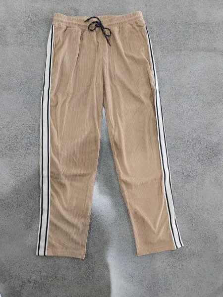 Design Corduroy Track Pants Black with White Stripes Sweatpants - 47