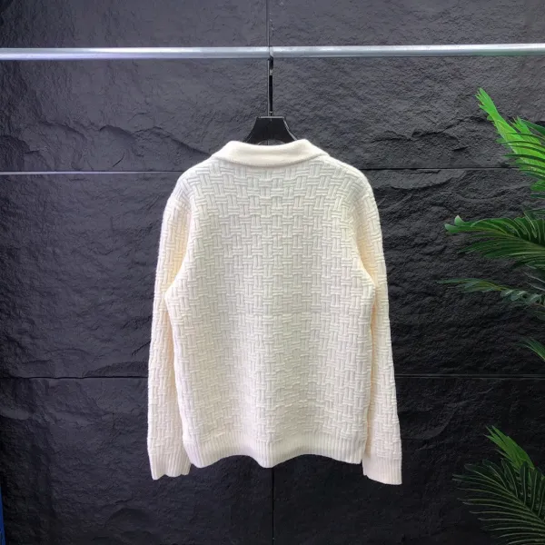 Design Woven Texture Polo Sweater in Cream and Black - 2