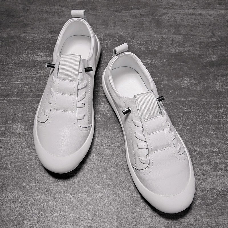 White Leather Slip-On Lace Detail Casual Sneakers