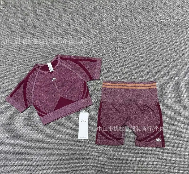 Alo Yoga Performance Crop Top and Biker Shorts Set Gray Activewear - 11