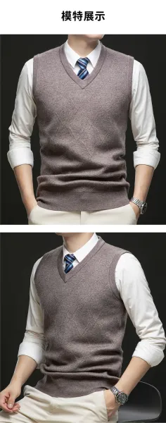 Design V-Neck Knit Vest Navy Blue Vest Top - 30