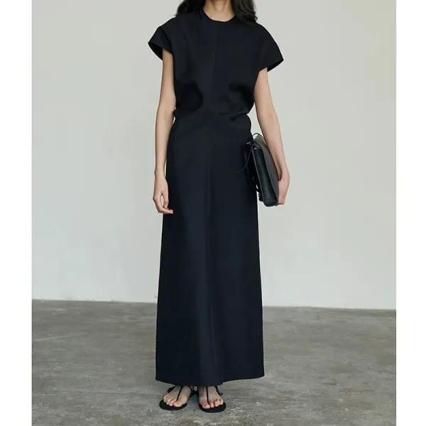 Design Minimalist Beige A-Line Maxi Dress with Cap Sleeves - 10
